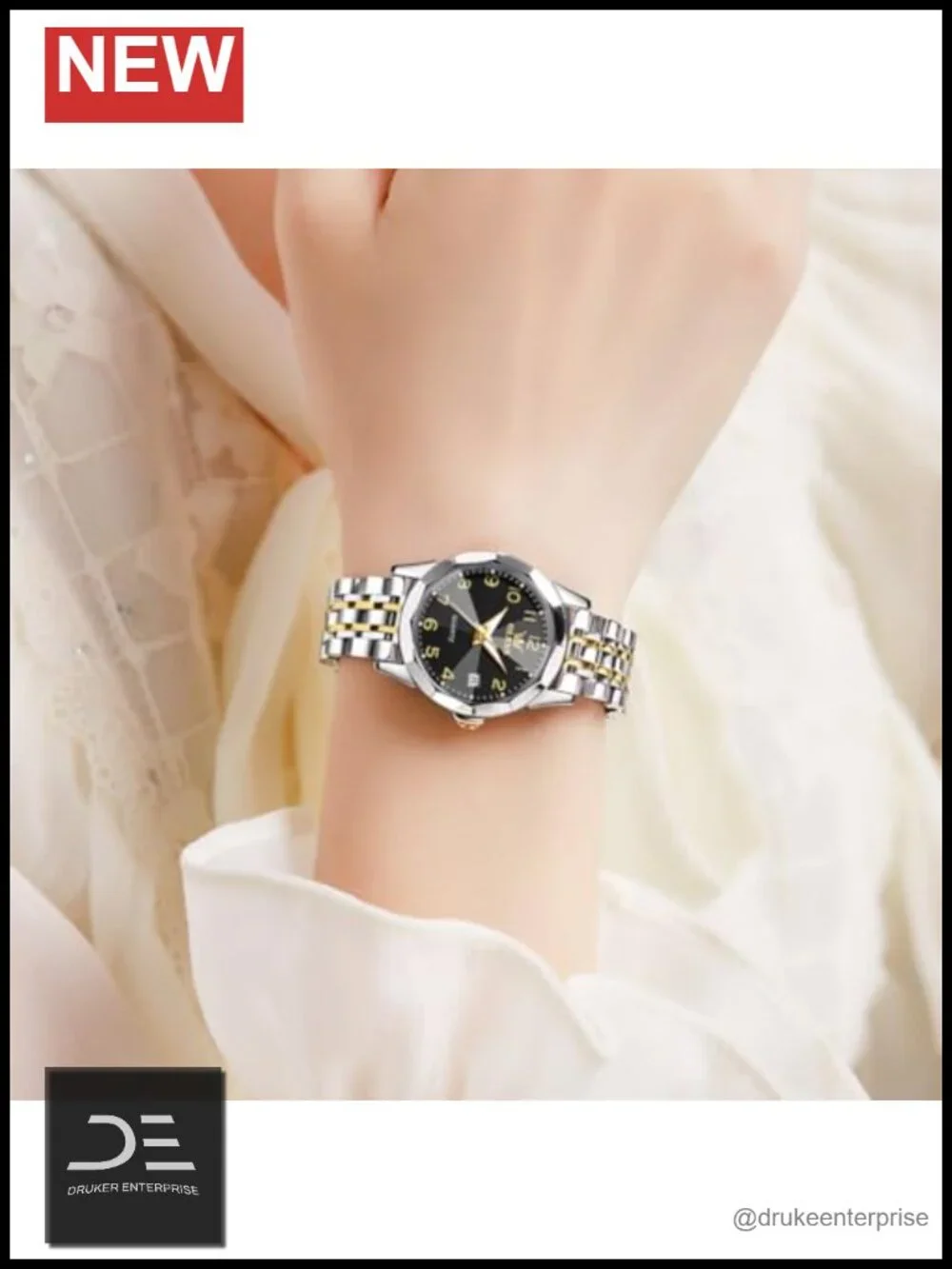 Quartz Stainless Steel Dress Watch with Luminous Day Date
